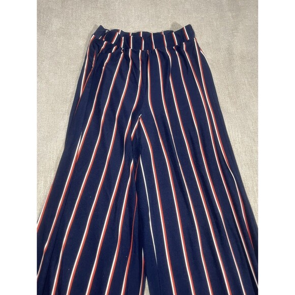 Ultra Flirt Pants Women's Medium Navy Striped Wide Leg Pants - Picture 2 of 16